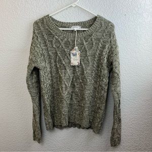 NWT Pink Rose Womens Taupe Cable Knit Sweater Size